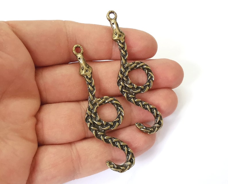 2 Snake charms Antique bronze plated charms (68x21mm) G25293
