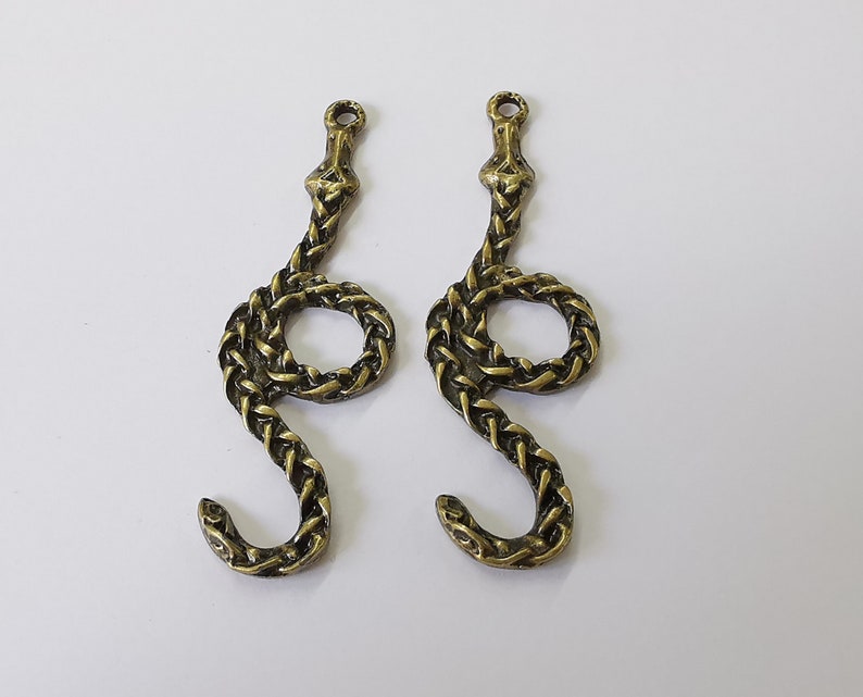 2 Snake charms Antique bronze plated charms (68x21mm) G25293