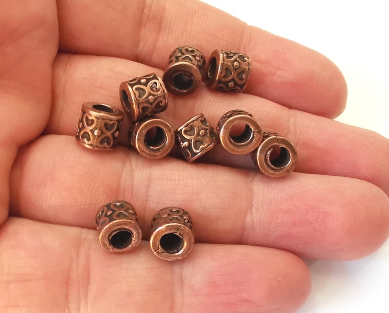 10 Hearts rondelle beads Antique copper plated beads (8mm) G25317