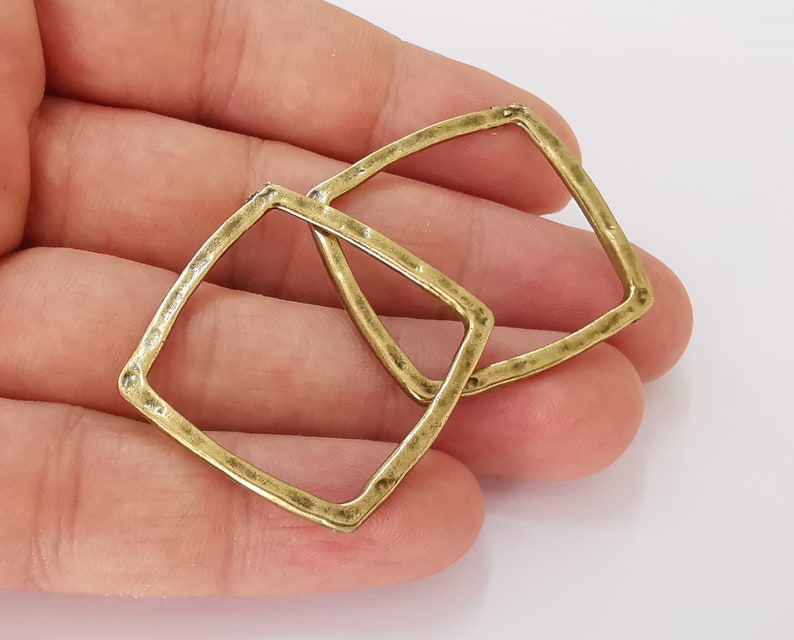 4 Square connector charms Antique bronze plated charms (33mm) G25587