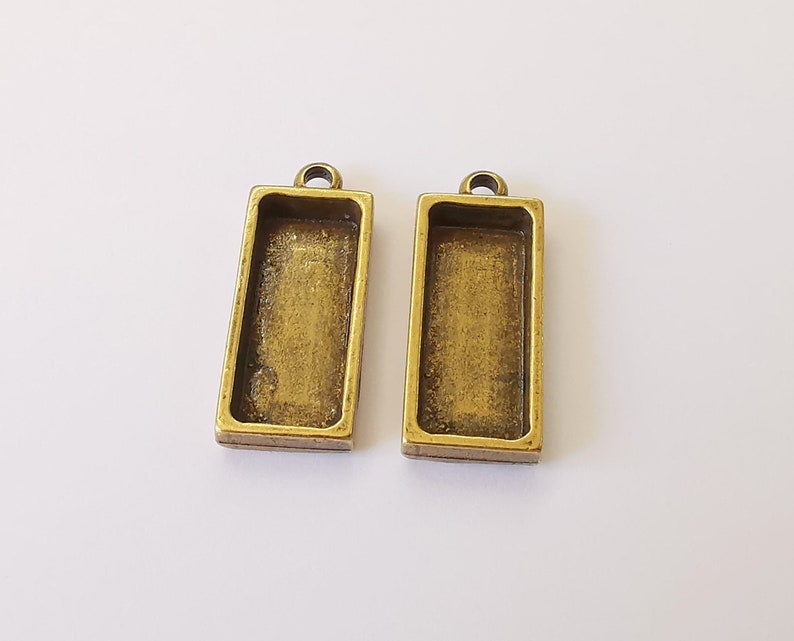 2 Rectangle pendant blank base inlay blank Resin bezel Mosaic Mountings Antique bronze plated (25x10 mm blank ) G25322