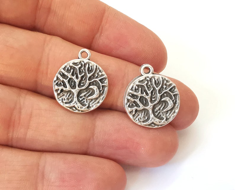 4 Tree moon charms Antique silver plated charms (21x18mm) G25328