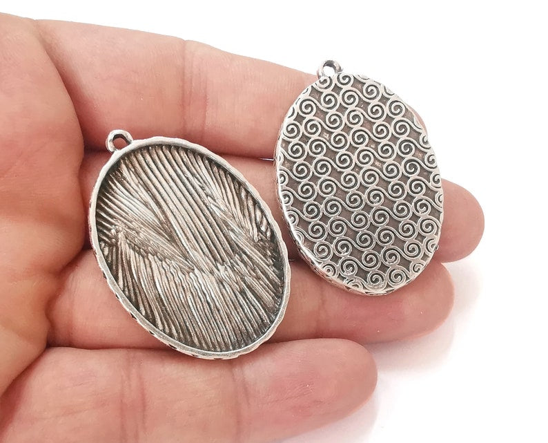 Swirl pendant blank bezel setting Antique silver plated pendant (46x32mm) (40x30mm Blank Size) G25601