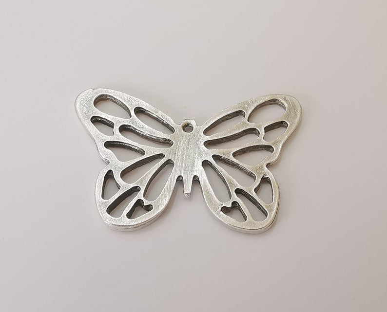 2 Butterfly charms Antique silver plated charm (54x38mm) G25620