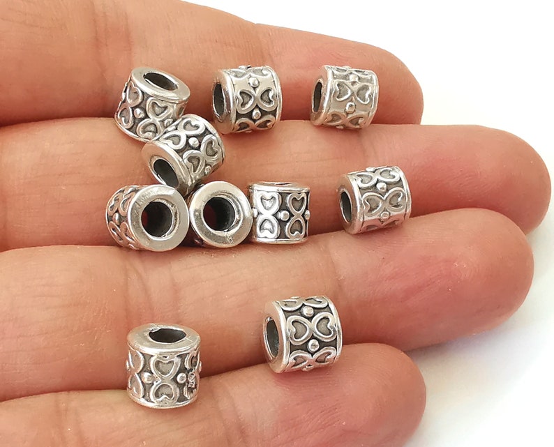 10 Hearts rondelle beads Antique silver plated beads (8mm) G25335