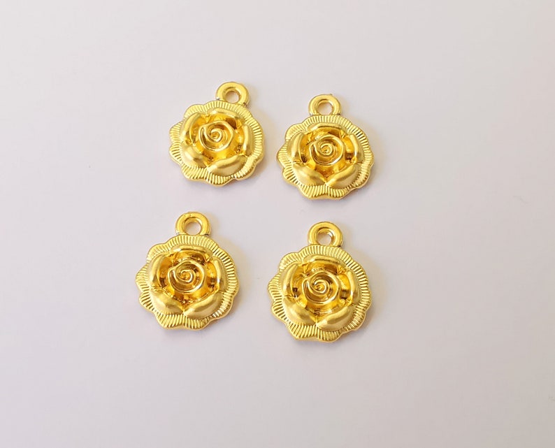 4 Rose flower charms Gold plated charms (17x13mm) G25333