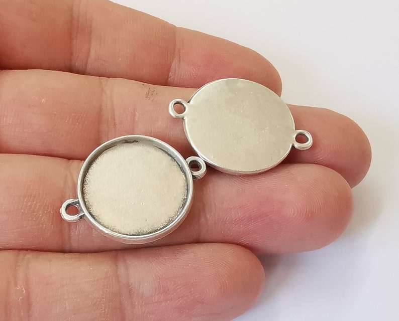 4 Round connector pendant blank bezel base setting inlay Resin Mountings Antique Silver Plated (20 mm blank) G25355