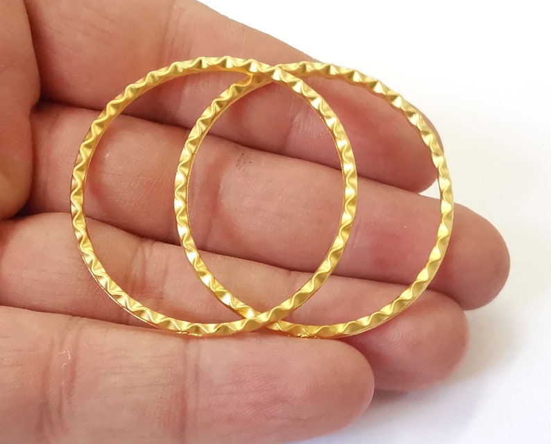 2 Hammered circle Gold plated findings (44mm) G25358