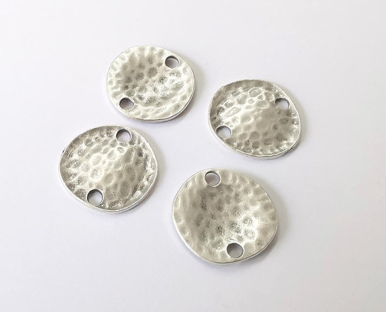 10 Hammered circle charms connector Antique silver plated connector (20 mm) G25365