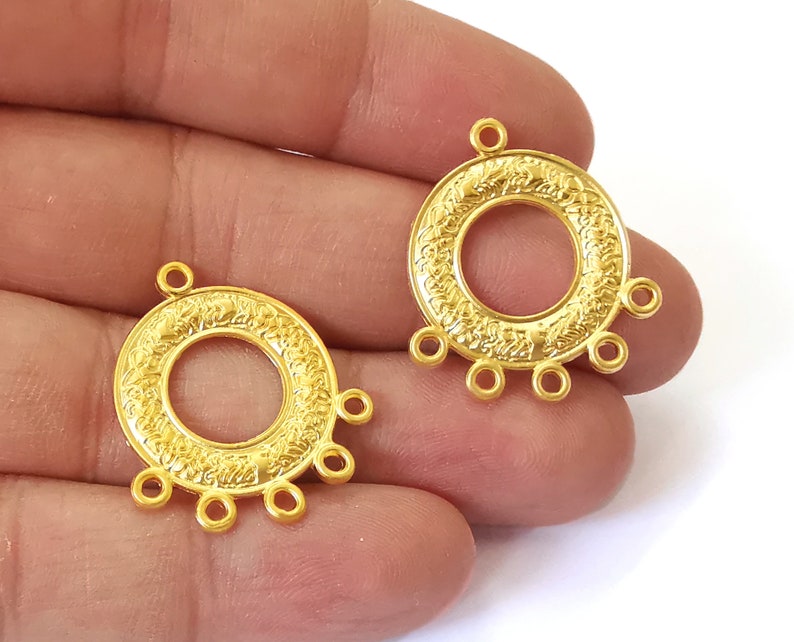2 Round charms connector Gold plated charms (28x25mm) G25369