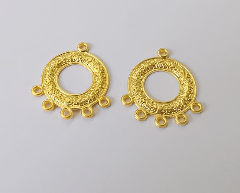 2 Round charms connector Gold plated charms (28x25mm) G25369