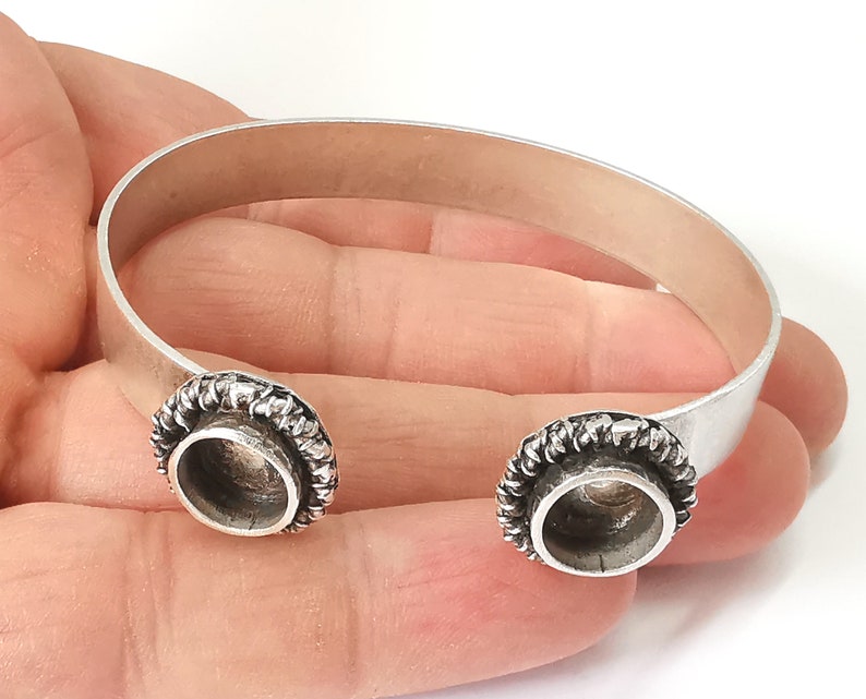 Band bracelet cuff blank bezel Glass cabochon base Adjustable antique silver plated brass (10mm ) G25375