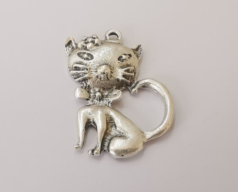 Cat charms Antique silver plated charms (50x34mm) G25637