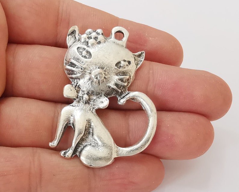 Cat charms Antique silver plated charms (50x34mm) G25637