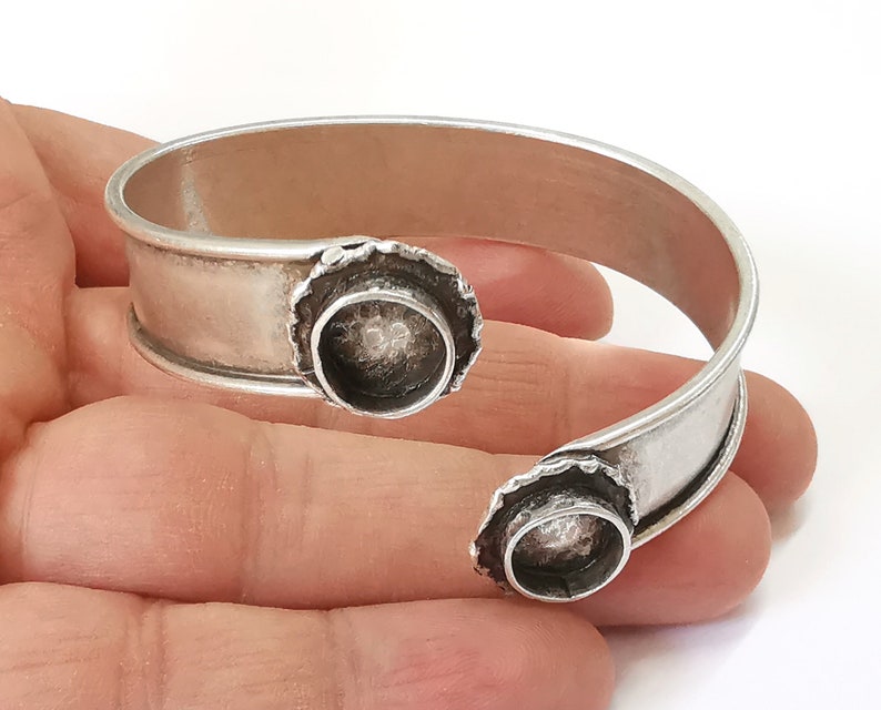 Band bracelet cuff blank bezel Glass cabochon base Adjustable antique silver plated brass (11mm ) G25386