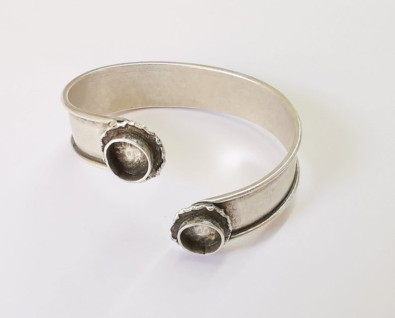 Band bracelet cuff blank bezel Glass cabochon base Adjustable antique silver plated brass (11mm ) G25386