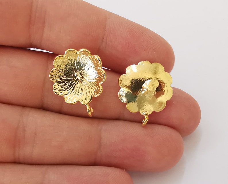 2 Flower earring stud base Shiny gold plated brass earring 1 pair (22x18mm) G25642