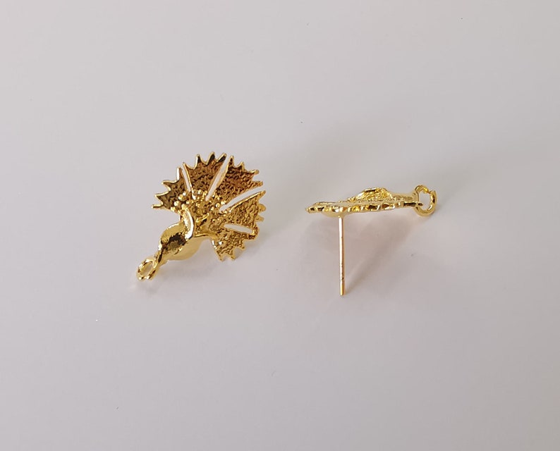 2 Flower earring stud base Shiny gold plated brass earring 1 pair (23x16mm) G25643