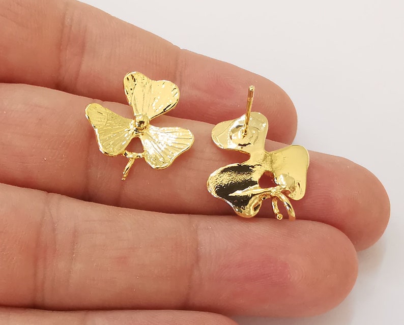 2 Flower earring stud base Shiny gold plated brass earring 1 pair (21x20mm) G25644