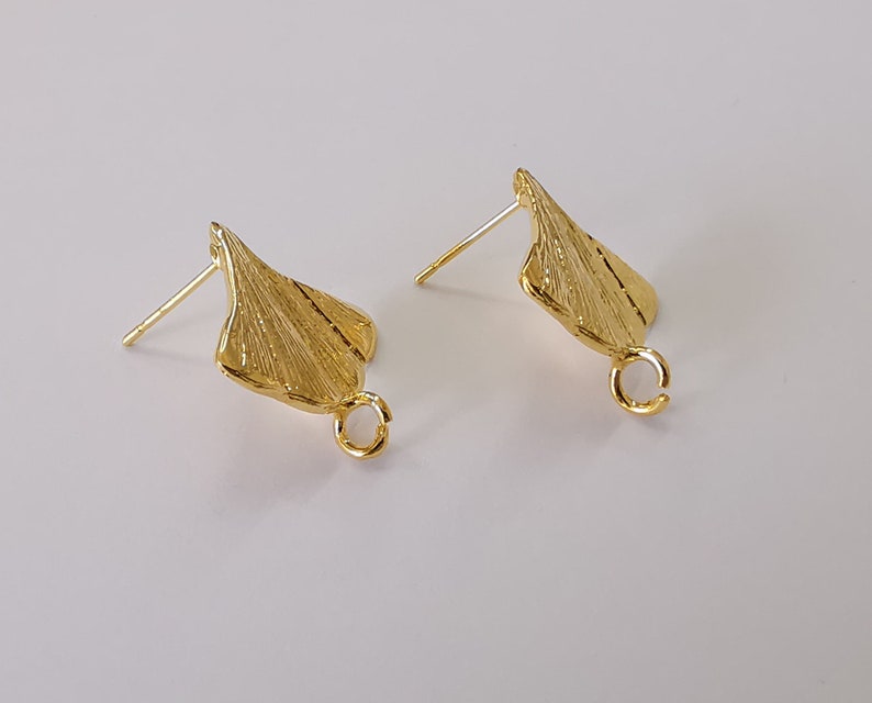 2 Ginkgo leaf earring stud base Shiny gold plated brass earring 1 pair (21x20mm) G25660