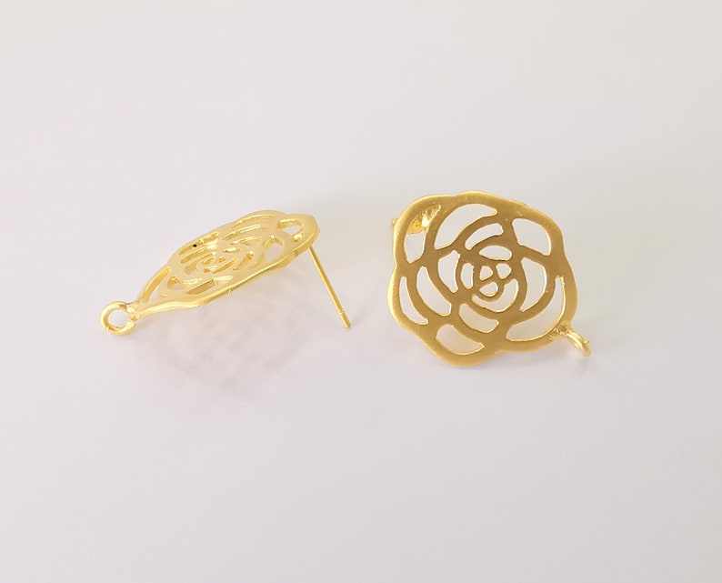 2 Rose flower earring stud base Gold plated brass earring 1 pair (29x20mm) G25669