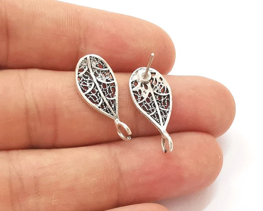 2 Drop filigree earring stud base Antique silver plated plated brass earring 1 pair (23x10mm) G25673