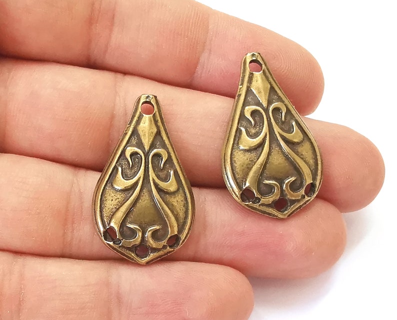 2 Drop charms connector Antique bronze plated charms (33x20mm) G25676