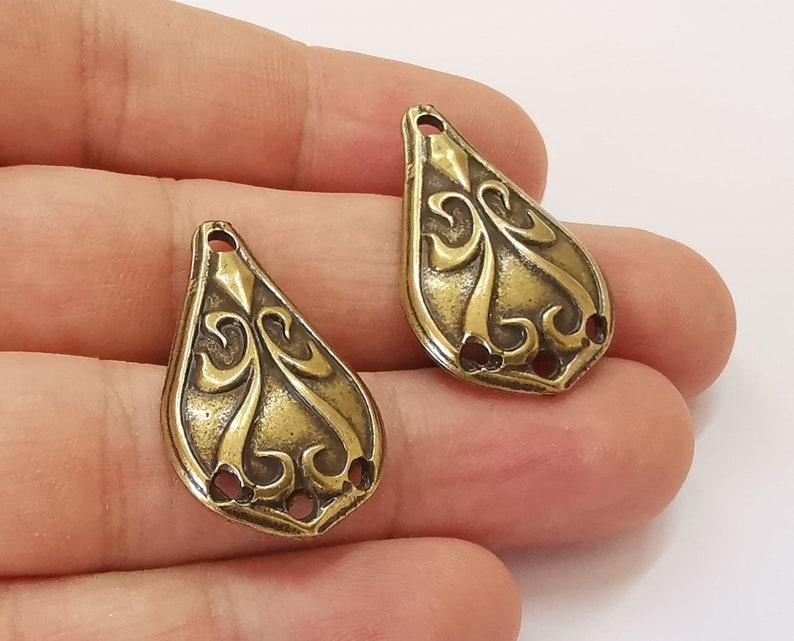 2 Drop charms connector Antique bronze plated charms (33x20mm) G25676