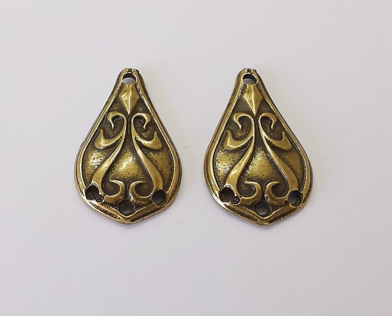 2 Drop charms connector Antique bronze plated charms (33x20mm) G25676