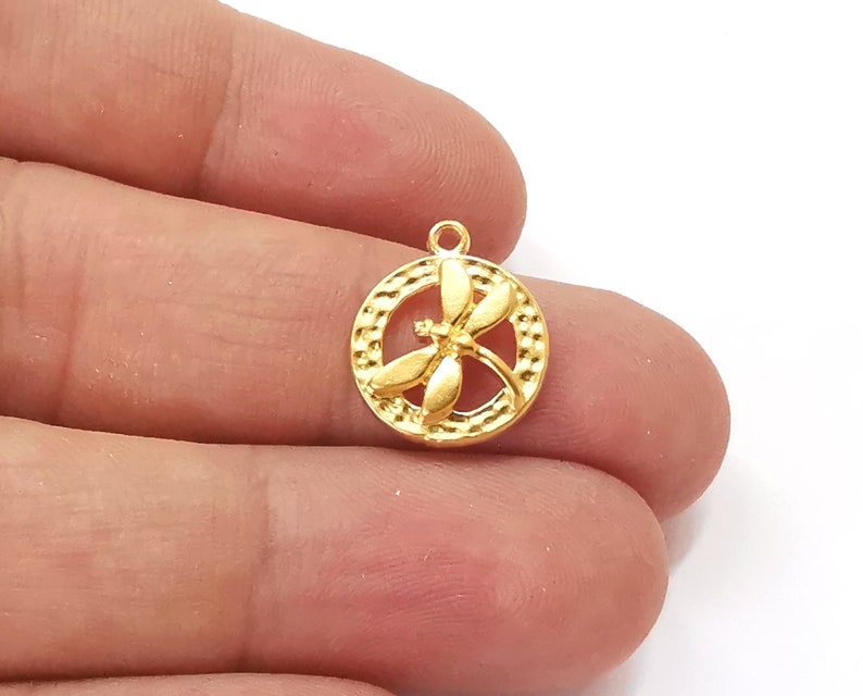 5 Dragonfly charms Gold plated charm (17x14mm) G25684