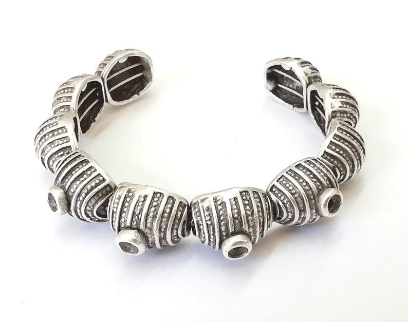 Ethnic domes Stainless steel flexible wires bracelet cuff blank bezel base Adjustable antique silver plated brass (4 mm ) G25408