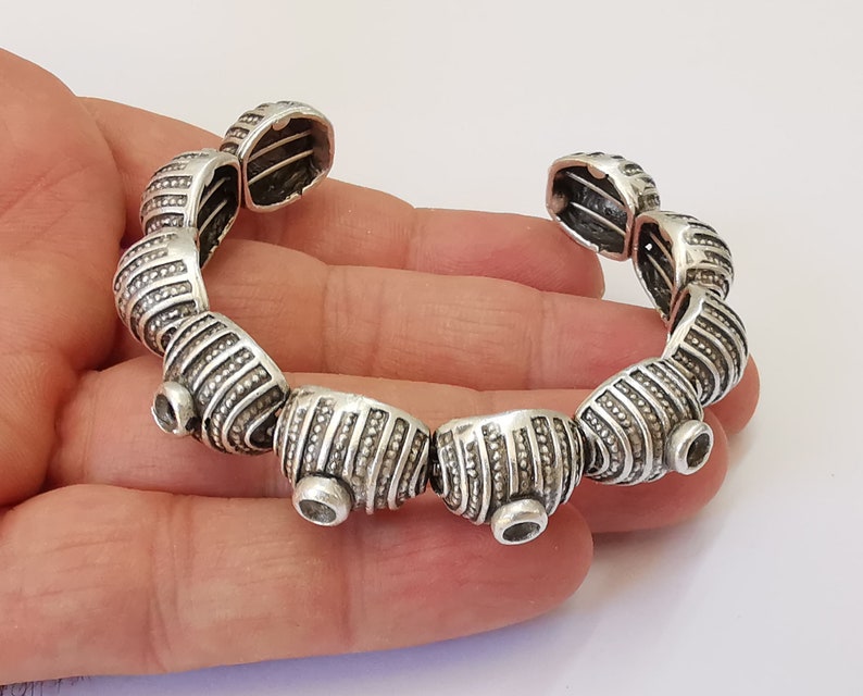 Ethnic domes Stainless steel flexible wires bracelet cuff blank bezel base Adjustable antique silver plated brass (4 mm ) G25408