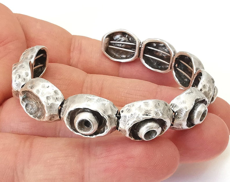 Ethnic domes Stainless steel flexible wires bracelet cuff blank bezel base Adjustable antique silver plated brass (3 mm ) G25421