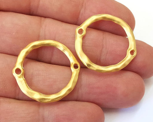 2 Round hammered circle connector charm Gold Plated findings (28x27mm) G25426