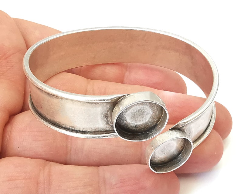 Band bracelet cuff blank bezel Glass cabochon base Adjustable antique silver plated brass (14mm ) G25427