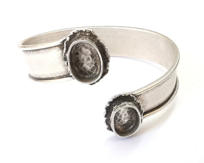 Band bracelet cuff blank bezel Glass cabochon base Adjustable antique silver plated brass (14x10mm ) G25428