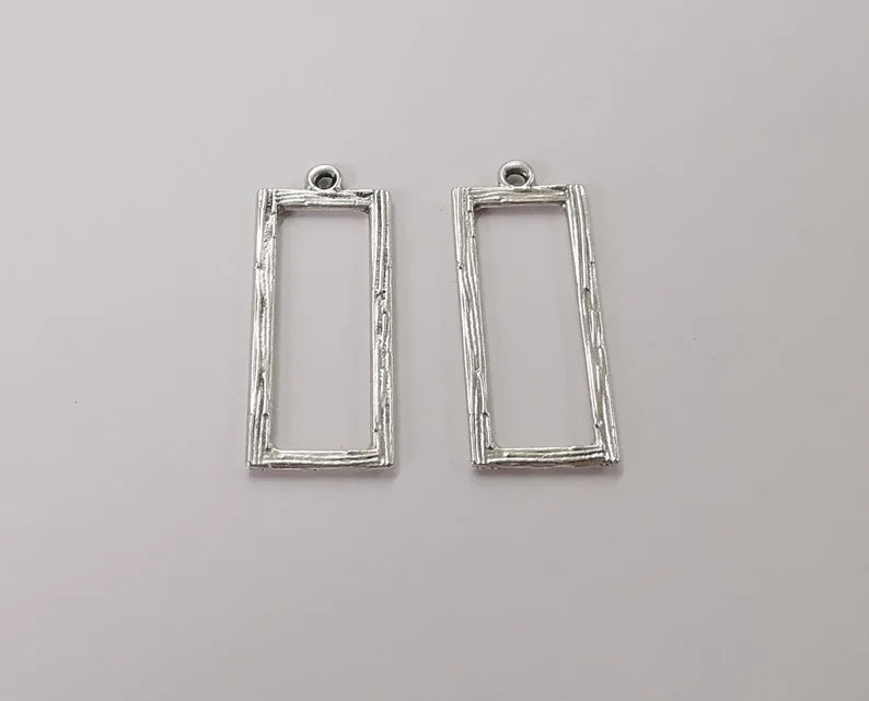 4 Silver rectangle charms Antique silver plated DIY earring component (33x13mm) G27326