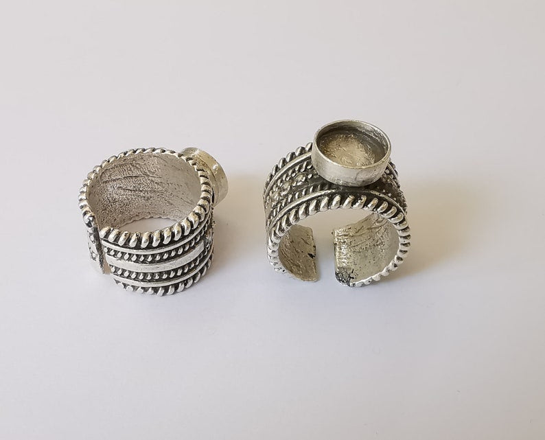 Twisted silver ring blank base bezel settings cabochon base mountings Adjustable (10 mm Blank) , Antique Silver Plated Brass G25449