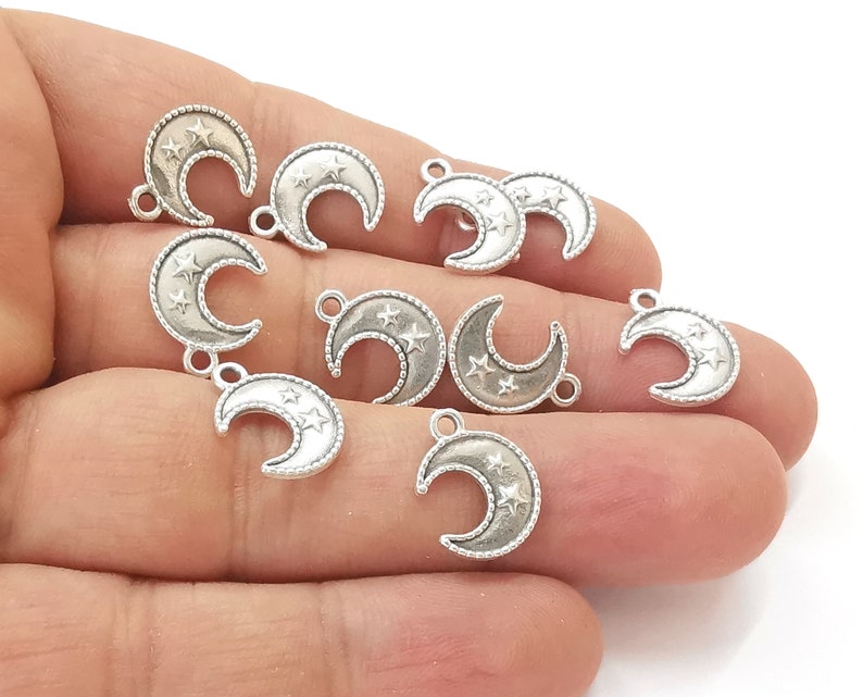 10 Crescent star charms Antique silver plated charms (15x11mm) G25698