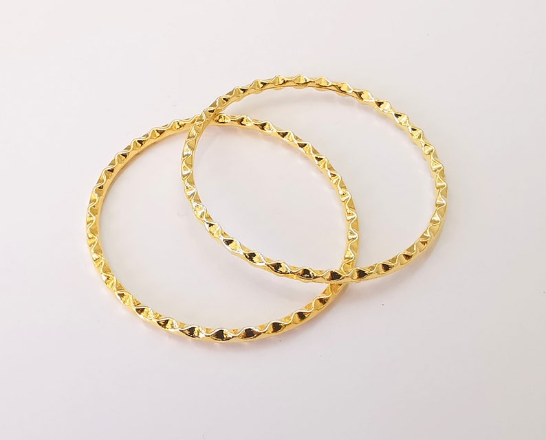 2 Ribbed circle hoop findings Shiny gold plated circle (44 mm) G25703