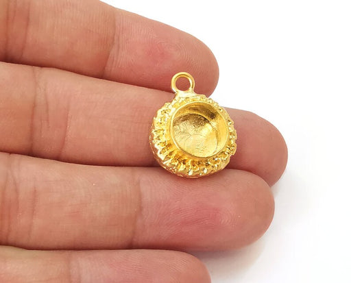 Gold pendant base blank Mosaic inlay blank Resin blank mountings Gold Plated Brass 22x18mm ( 10mm blank ) G25710