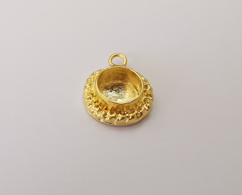 Gold pendant base blank Mosaic inlay blank Resin blank mountings Gold Plated Brass 22x18mm ( 10mm blank ) G25710