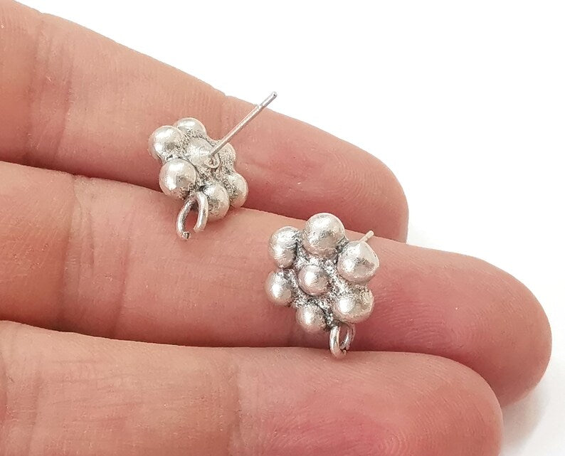 Flower daisy earring stud base Earring posts Antique silver plated brass Earring 1 pair (16x12mm) G25491