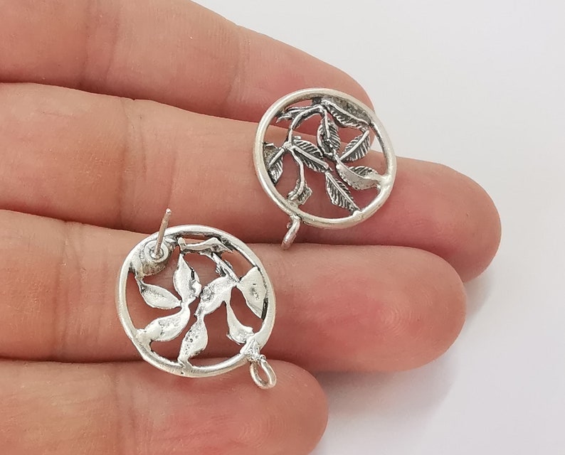 Leaves earring stud base Earring posts Antique silver plated brass Earring 1 pair (25x20mm) G25493