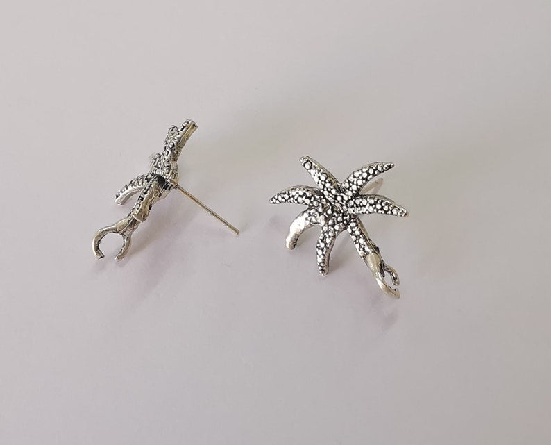 Palm tree earring stud base Earring posts Antique silver plated brass Earring 1 pair (22x20mm) G25495