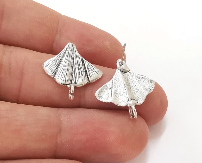 Ginkgo earring stud base Earring posts Antique silver plated brass earring 1 pair (20x20mm) G25502