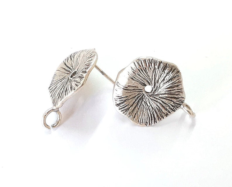 Lotus leaf earring stud base Earring posts Antique silver plated brass earring 1 pair (21x17mm) G25503