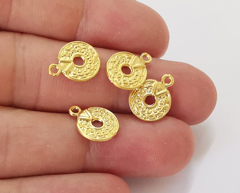 10 Ethnic round gold charms (Double sided) Gold plated charms (14x11mm) G25507