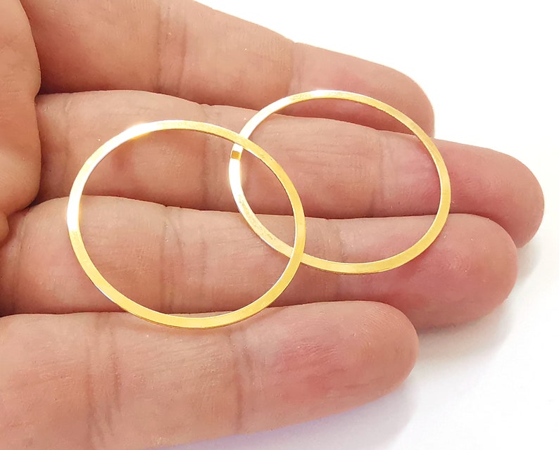 4 Circle findings Shiny Gold Plated Brass Circle Findings (34mm) G25508