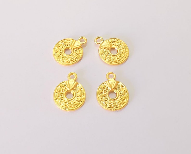 10 Ethnic round gold charms (Double sided) Gold plated charms (14x11mm) G25507